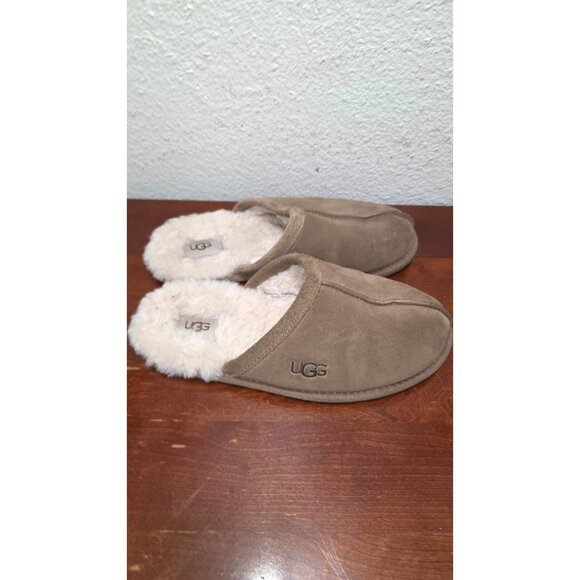 Ugg Womens Tan Suede Scuff Slippers With Shearling Lining And Rubber Sole Size 7 - Picture 2 of 6